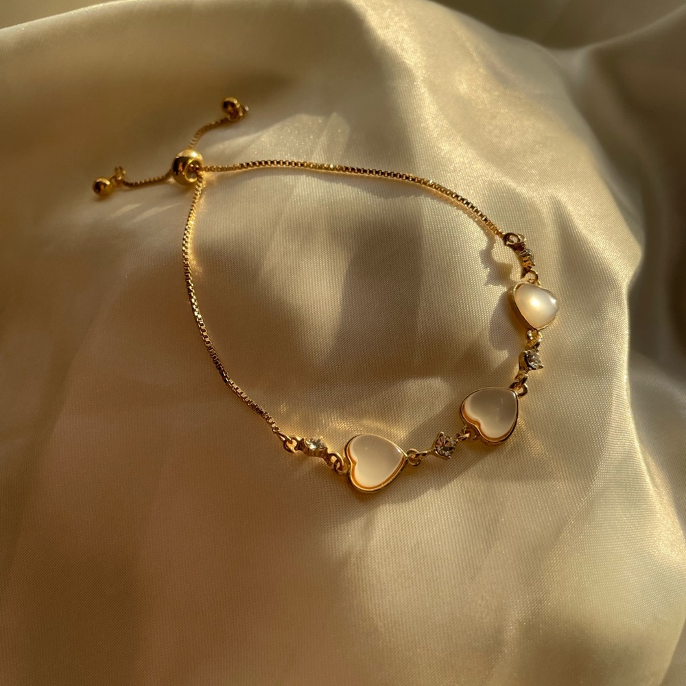 NEW Vintage Gold Opal Heart w/Diamonds Slider Bracelet